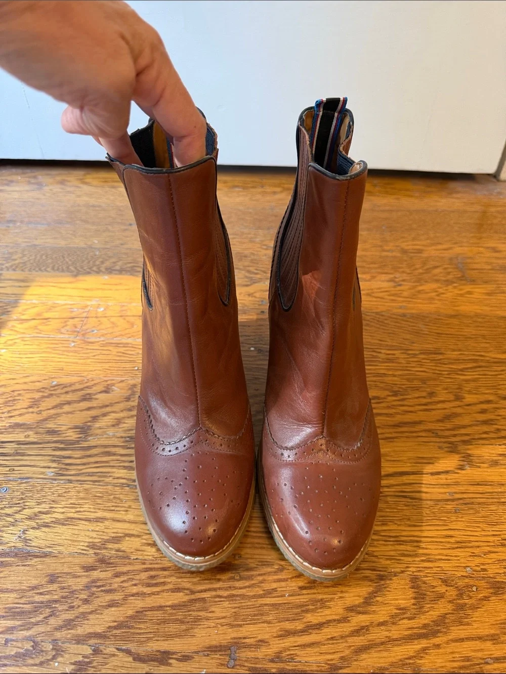 Tommy Hilfiger Brown Leather Wedge Chelsea Bootie